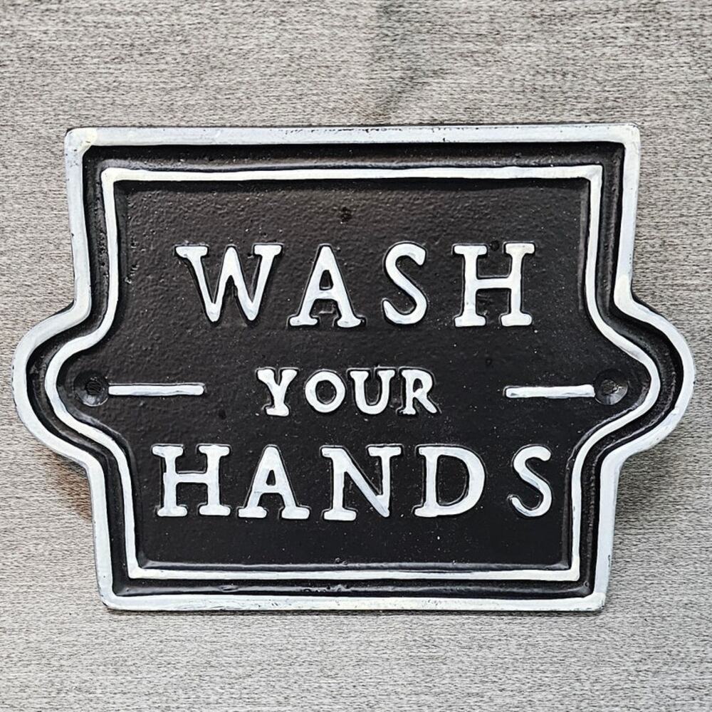 Hearth & Hand with Magnolia WASH YOUR HANDS Wall Sign – Black & White Cast Metal